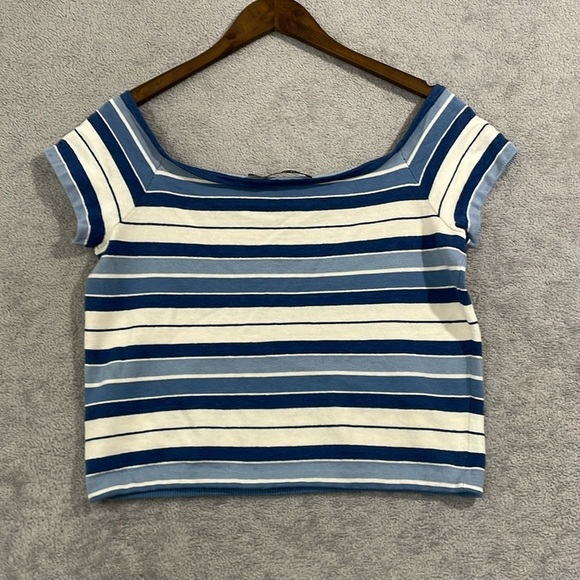 NEW Lauren Ralph Lauren Womens XL Striped Off-The-Should Multi color Crop H692 - Picture 3 of 8
